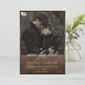 Donker Moody Bruin Damast Foto Bruiloft Save The Date (Staand voorkant)