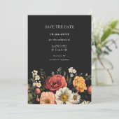 Donker Moody Elegant Bloemen Bruiloft Save the Dat Kaart (Staand voorkant)