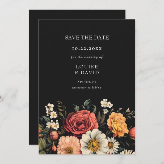 Donker Moody Elegant Bloemen Bruiloft Save the Dat Kaart (Voorkant / Achterkant)