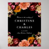 Donker + Moody Elegant Bloemen Bruiloft Welkom Poster (Voorkant)