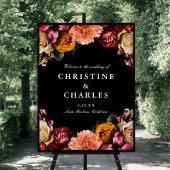 Donker + Moody Elegant Bloemen Bruiloft Welkom Poster