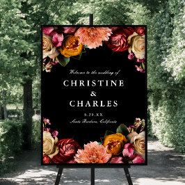 Donker + Moody Elegant Bloemen Bruiloft Welkom Poster