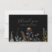 Donker Moody Elegant Bloemen Zwart Bruiloft Bedankkaart (Voorkant)
