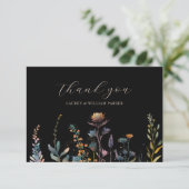 Donker Moody Elegant Bloemen Zwart Bruiloft Bedankkaart (Staand voorkant)