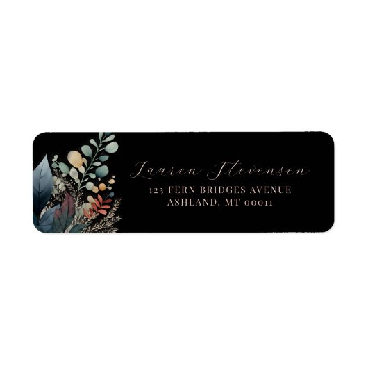Donker Moody Elegant Bloemen Zwart Bruiloft Etiket (Voorkant)