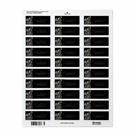 Donker Moody Elegant Bloemen Zwart Bruiloft Etiket (Full Sheet)