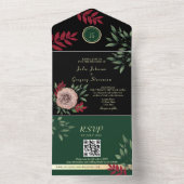 Donker Moody Floral Elegant Zwart Bruiloft All In One Uitnodiging (Binnen)