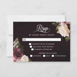 Donker Moody Floral Romantische Bruiloft Maaltijde RSVP Kaartje