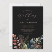 Donker Moody Floral Zwart Elegant Bruiloft Kaart (Voorkant)