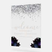 Donker Moody Glitter Zilver Marine Blauwe Bloemen Acryl Bord (Hoek)