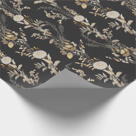 Donker Moody Gold Ivory Botanicals Holiday Gift Cadeaupapier (Hoek)
