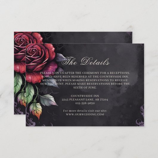 Donker Moody Gothic Red Rose Black Wedding Informatiekaartje (Voorkant / Achterkant)