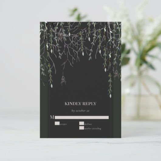 Donker Moody Gotische Bruiloft RSVP Kaartje (Staand voorkant)