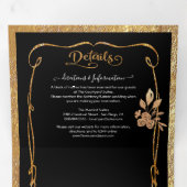 Donker & Moody Goud en Zwarte Bloemen Huwelijk Drieluik Uitnodiging (Binnenzijde eerst)