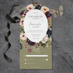 Donker Moody Groen Ovaal Bloemen Lijst Geen Diner All In One Uitnodiging
