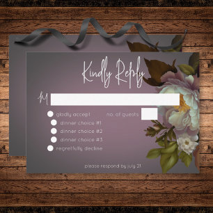 Donker Moody Mauve Bloemen Modern Bruiloft Diner RSVP Kaartje