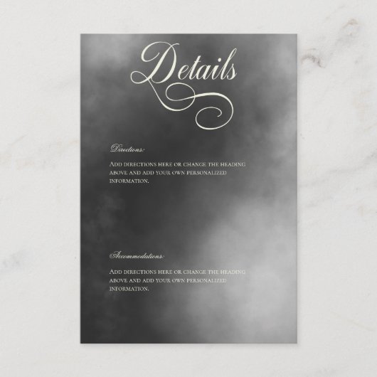 Donker Moody Midnight Zwart Mist Bruiloft Details Informatiekaartje (Voorkant)