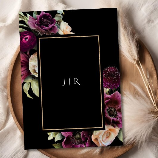 Donker Moody Paarse Bloom Bloemen Zwart Bruiloft Kaart