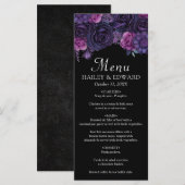Donker Moody Paarse Gotische Bloemen Bruiloft Menu (Voorkant / Achterkant)