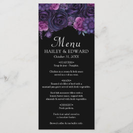Donker Moody Paarse Gotische Bloemen Bruiloft Menu