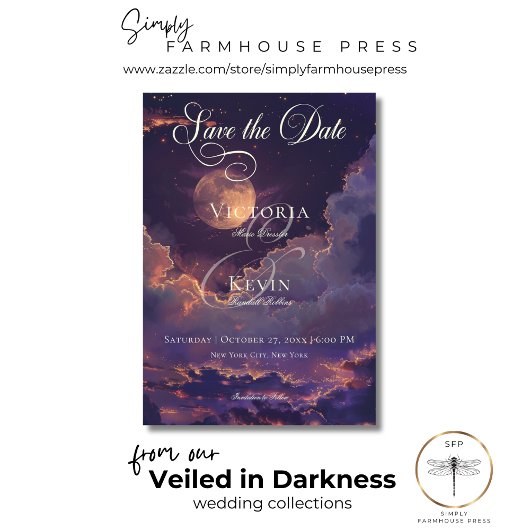 Donker Moody Paarse & Gouden Moonlit Wolken Bruilo Save The Date