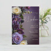 Donker Moody Paarse & Lavendel Bloemen Bruidslunch Kaart (Staand voorkant)