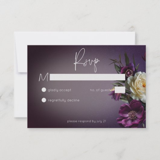 Donker Moody Paarse Lavendel Bloemen Modern Geen D RSVP Kaartje (Voorkant)