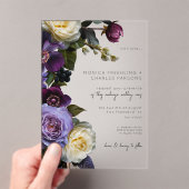 Donker Moody Paarse Lavendel Bloemen Modern Huweli Acryl Uitnodigingen (Insitu (Draagbaar))