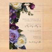 Donker Moody Paarse Lavendel Bloemen Modern Huweli Acryl Uitnodigingen (Voorkant)