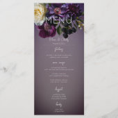 Donker Moody Paarse Lavendel Bloemen Modern Huweli Menu (Voorkant)