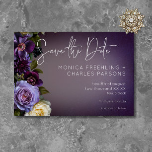 Donker Moody Paarse Lavendel Bloemen Modern Huweli Save The Date