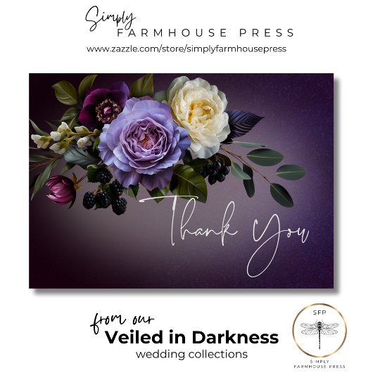 Donker Moody Paarse & Lavendel Floral Modern Bedankkaart