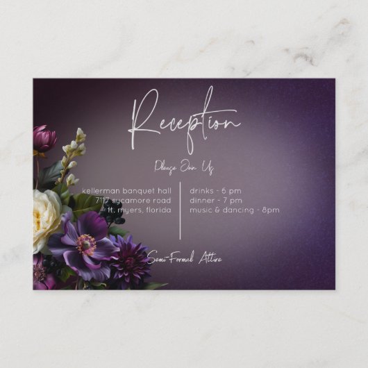 Donker Moody Paarse & Lavendel Floral Modern Informatiekaartje (Voorkant)