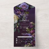 Donker Moody Paarse & Witte Bloemen Diner All In One Uitnodiging (Binnen)
