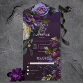 Donker Moody Paarse & Witte Bloemen Geen Diner All In One Uitnodiging