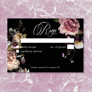 Donker Moody Pastel Opulent Bloemen Zwart Geen Din RSVP Kaartje
