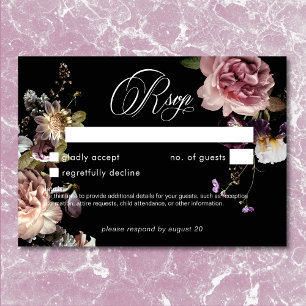 Donker Moody Pastel Opulent Bloemen Zwart Geen Din RSVP Kaartje