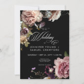 Donker Moody Pastel Opulent Bloemen Zwart Huwelijk Kaart (Voorkant)