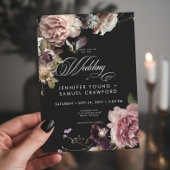 Donker Moody Pastel Opulent Bloemen Zwart Huwelijk Kaart