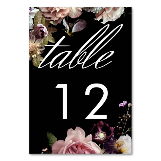 Donker Moody Pastel Opulent Bloemen Zwart Huwelijk Kaart (Voorkant)