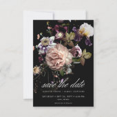 Donker Moody Pastel Opulent Bloemen Zwart Huwelijk Save The Date (Voorkant)
