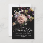 Donker Moody Pastel Opulent Bloemen Zwart Huwelijk Save The Date (Voorkant)