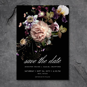 Donker Moody Pastel Opulent Bloemen Zwart Huwelijk Save The Date