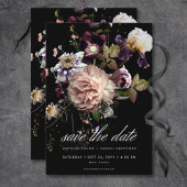 Donker Moody Pastel Opulent Bloemen Zwart Huwelijk Save The Date