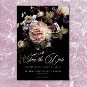 Donker Moody Pastel Opulent Bloemen Zwart Huwelijk Save The Date