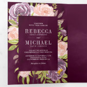 Donker Moody Plum Paarse Blush Roze Bloemen Bruilo Drieluik Uitnodiging (Binnenzijde eerst)
