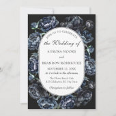 Donker Moody Romantisch Blauw Bloemen Bruiloft Uit Kaart (Voorkant)