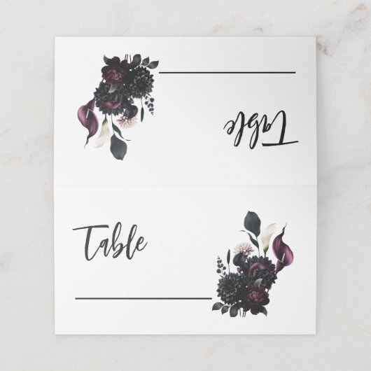 Donker Moody Romantisch Bloemen Bruiloft Tafel Zit Plaatskaartje (Buitenkant ongevouwen)