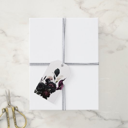 Donker Moody Romantisch Bloemen Wit Bruiloft Cadeaulabel (Met Touw)