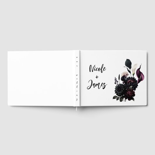 Donker Moody Romantisch Bloemen Wit Bruiloft Gastenboek (Volledig)